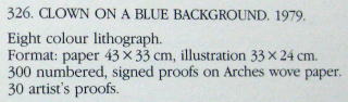 ビュッフェ buffet clown on a bluebackground 青い背景のピエロ 1979年 絵画（リトグラフ）作品